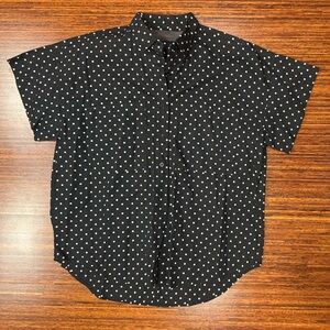 Vintage 90s Medium Micro Dot Black White Short Sleeve Shirt Top